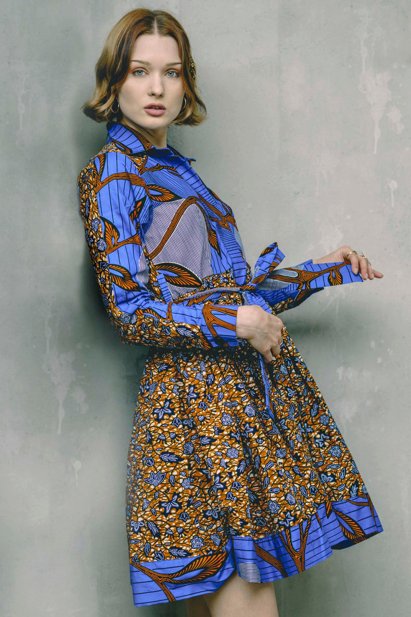 Nadia Mixed Print Shirt Dress - OHEMA OHENE AFRICAN INSPIRED FASHION