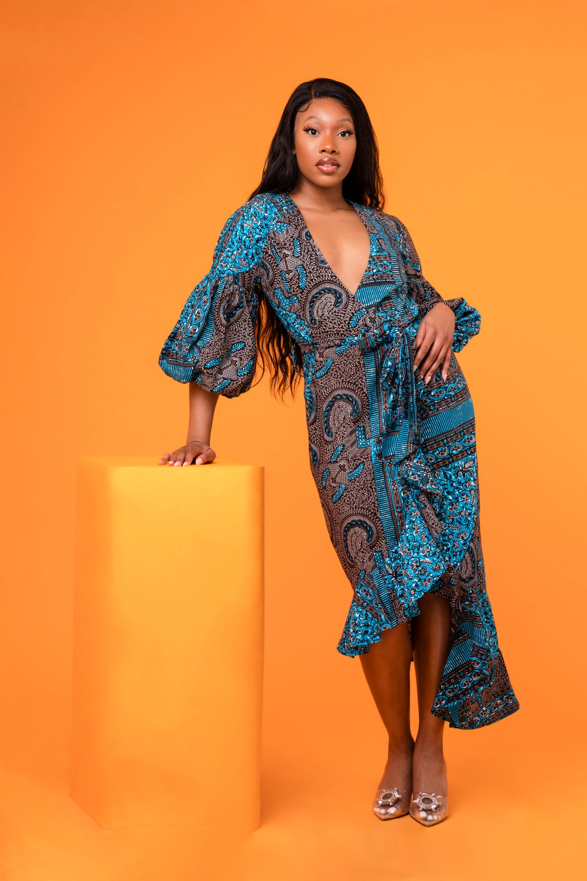 Naomi Bandana Puff Sleeve Midaxi Wrap dress - OHEMA OHENE AFRICAN INSPIRED FASHION