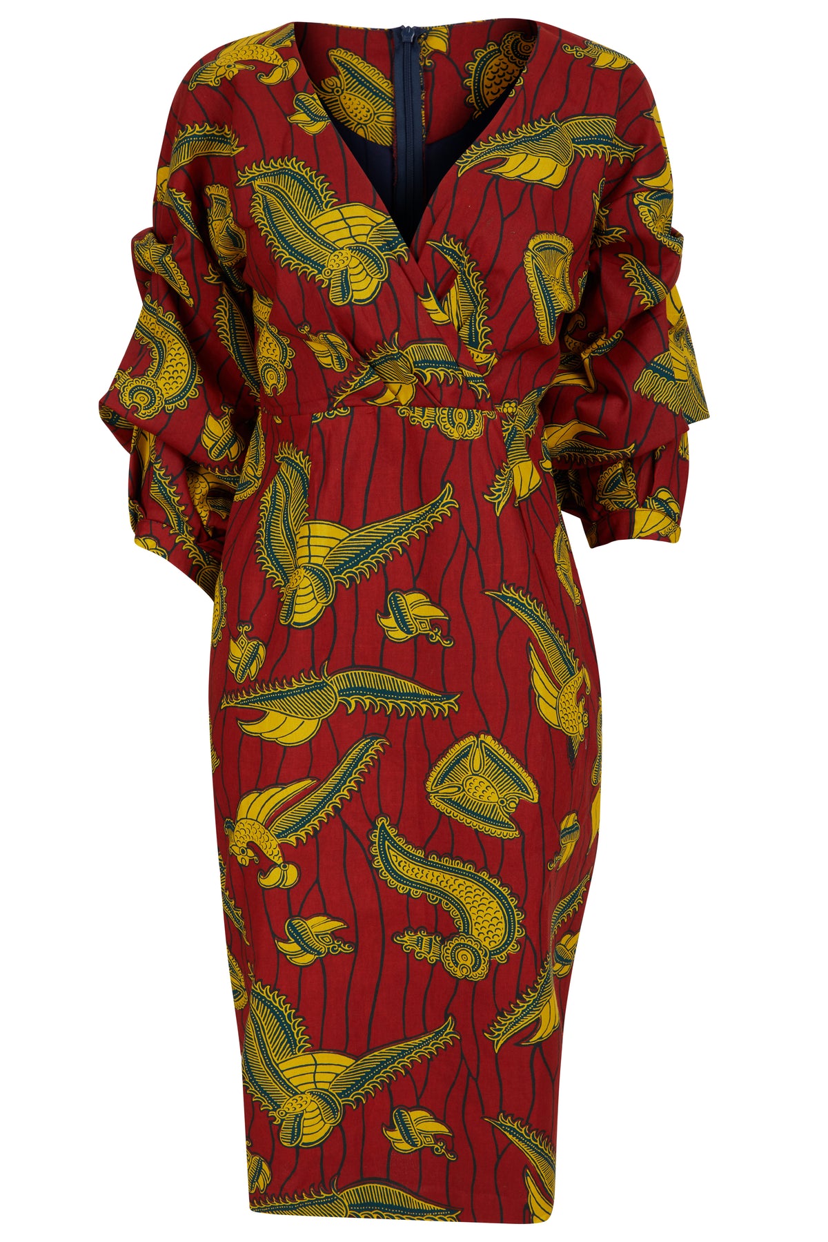 Red Coco exaggerated sleeve Midi dress - OHEMA OHENE AFRICAN INSPIRED FASHION