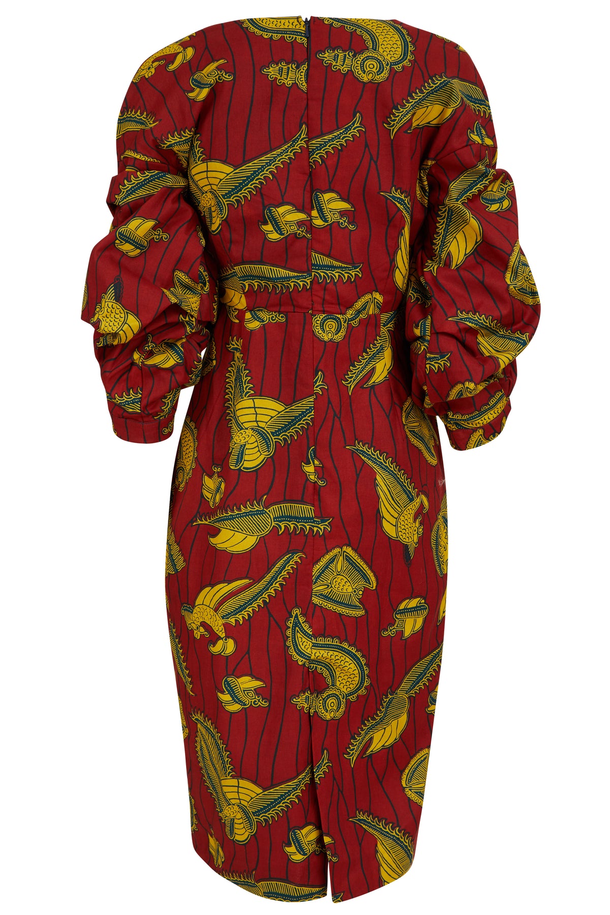 Red Coco exaggerated sleeve Midi dress - OHEMA OHENE AFRICAN INSPIRED FASHION