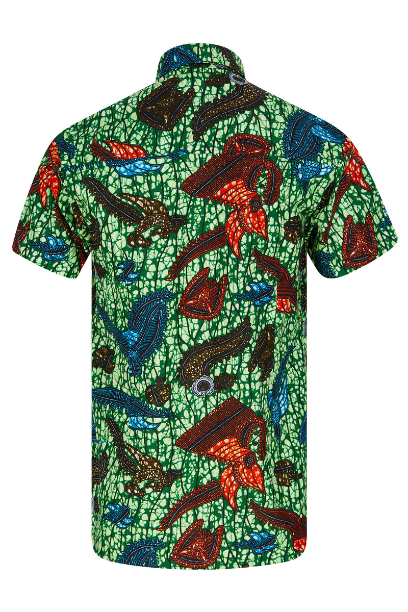 Men's African print shirt Green Ohema Ohene
