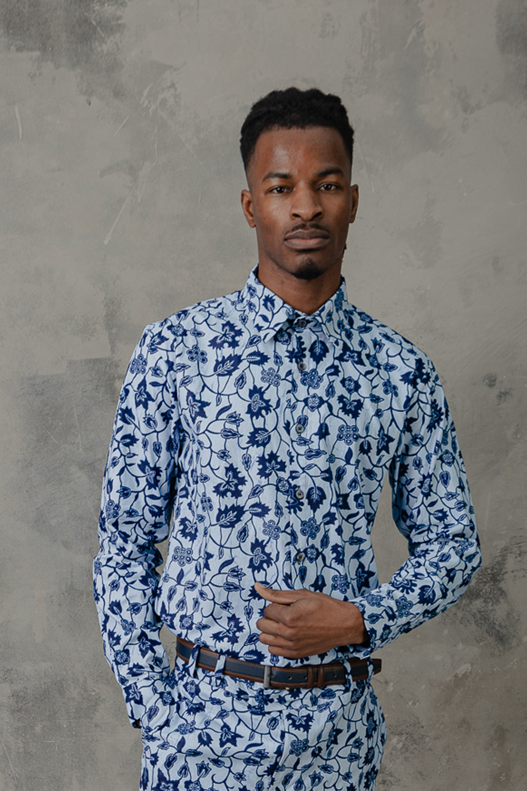 Men's Blue Floral African print shirt