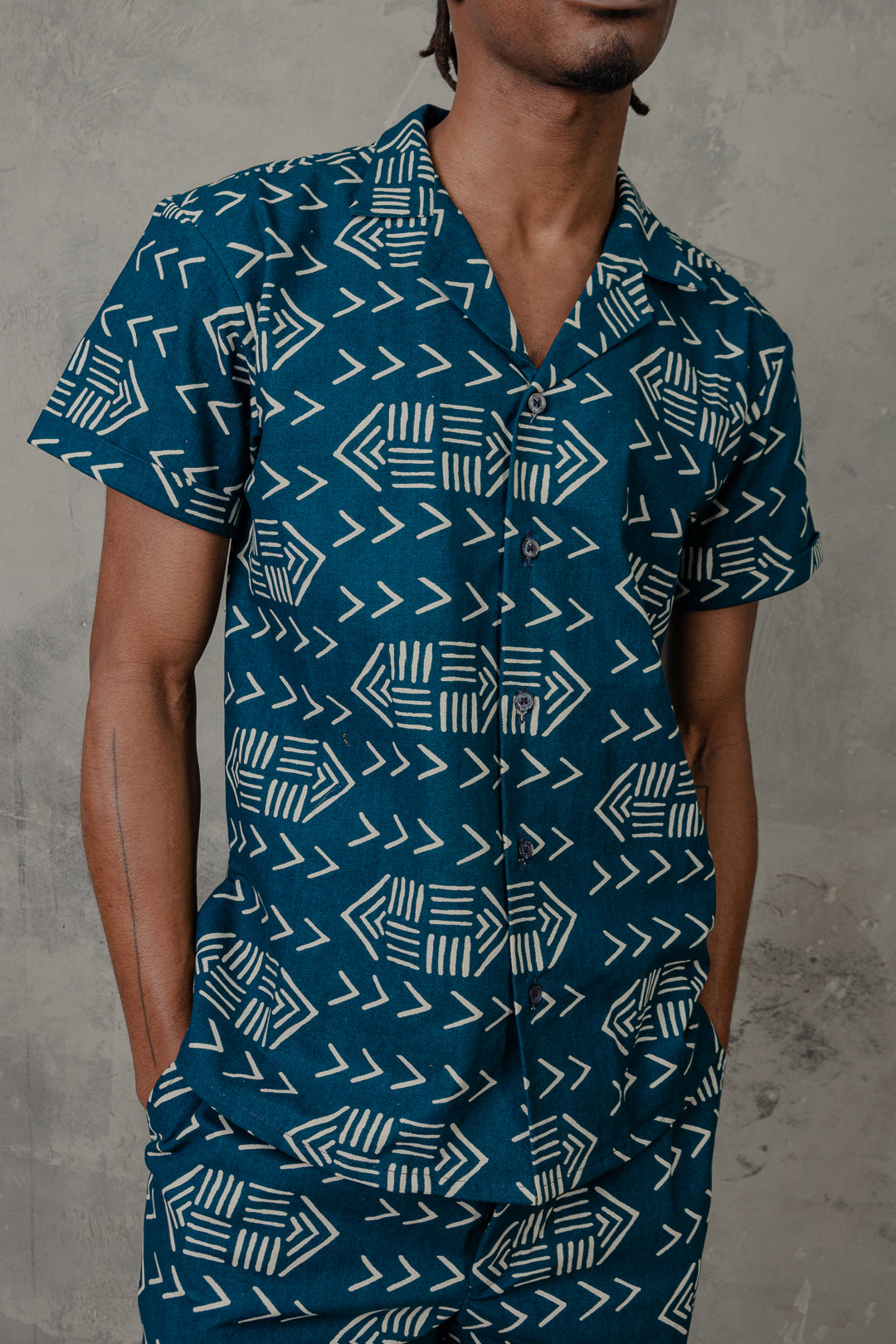 Men's Blue Mudcloth print shirt