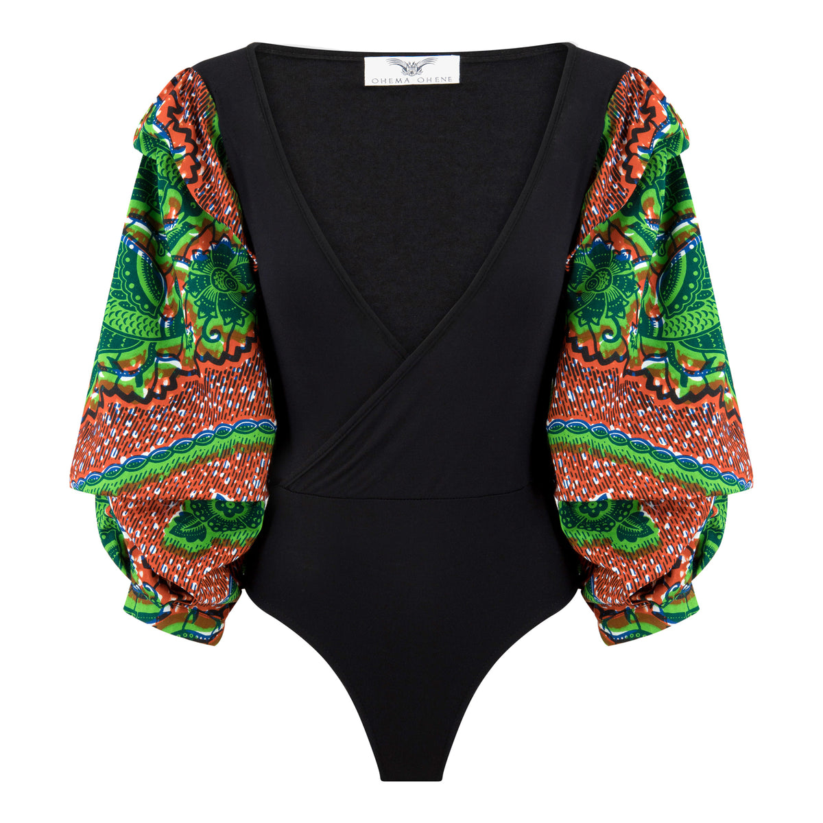 Naa African print bodysuit- Exaggerated puff sleeves - OHEMA OHENE AFRICAN INSPIRED FASHION
