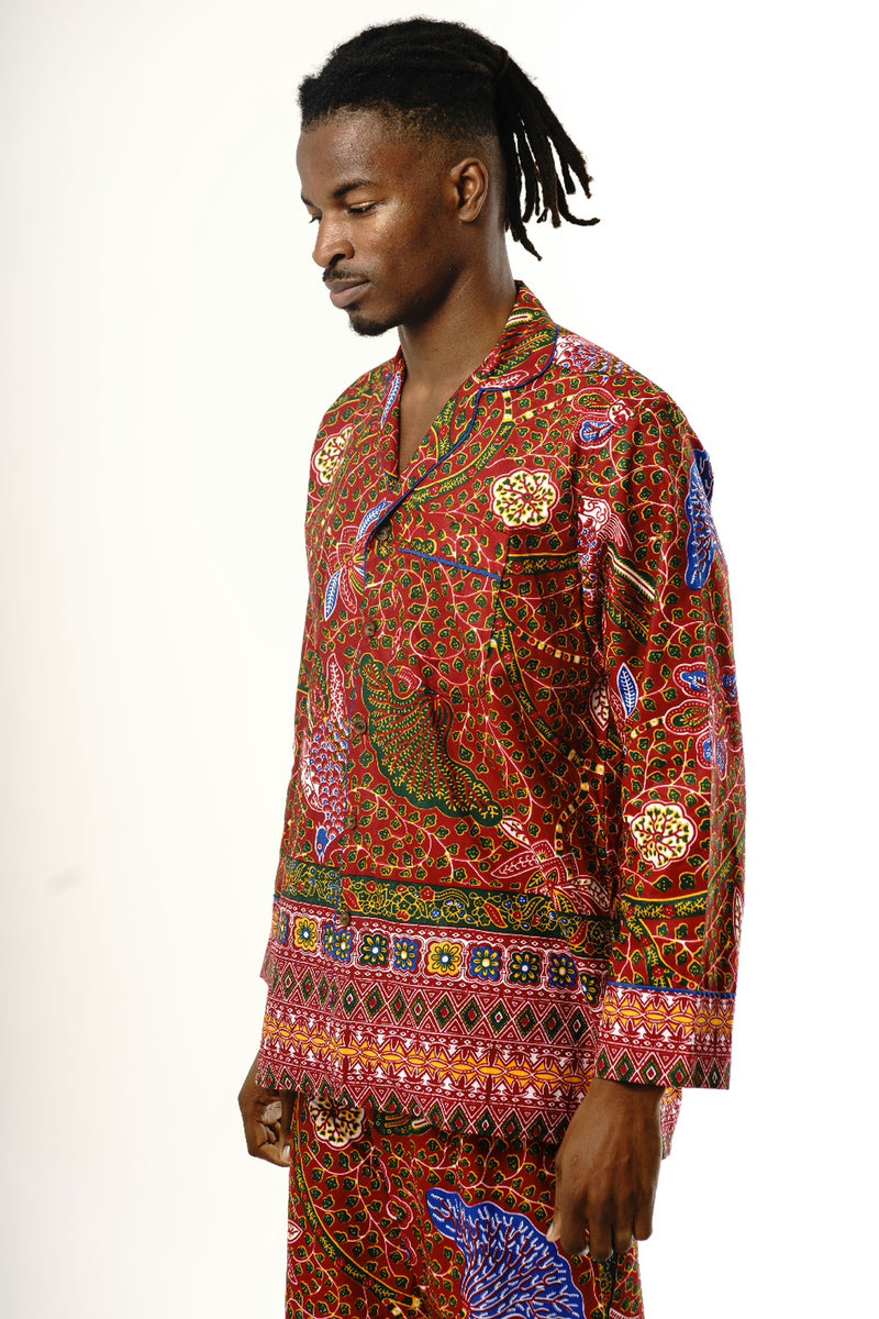 Luxury LS African print Pyjamas-Wine - OHEMA OHENE AFRICAN INSPIRED FASHION