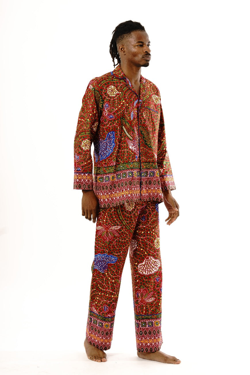 Luxury LS African print Pyjamas-Wine - OHEMA OHENE AFRICAN INSPIRED FASHION