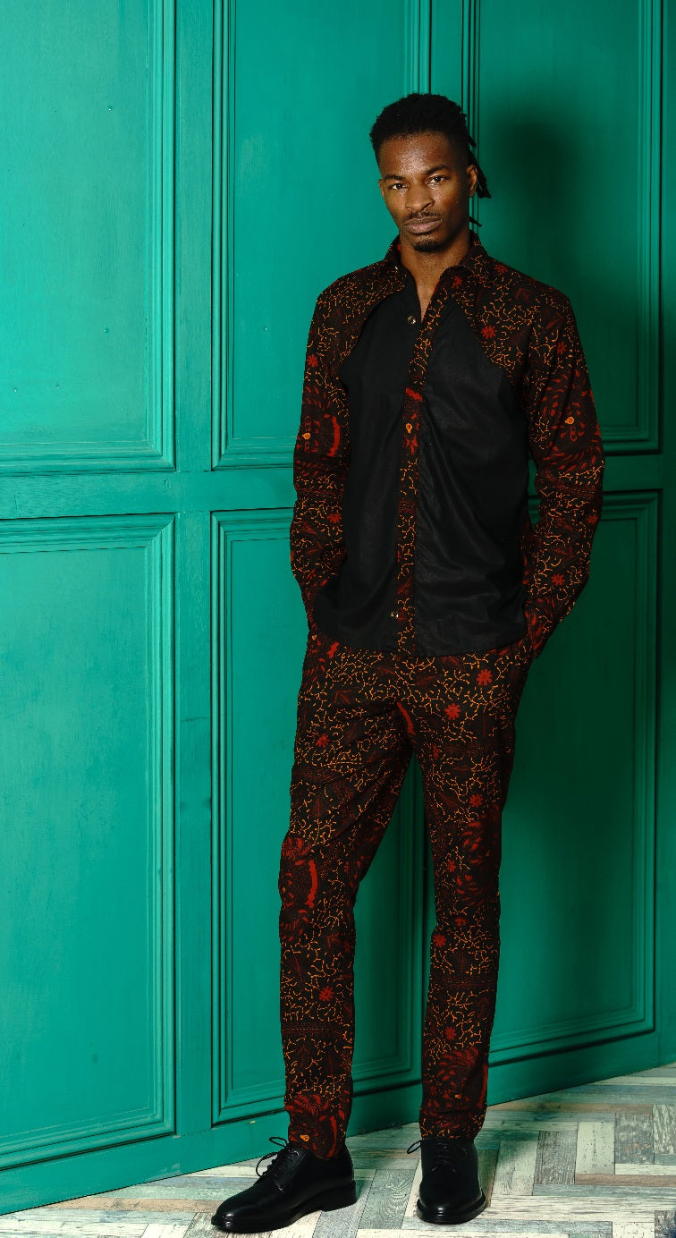 Luca Long sleeve African print shirt-Black Rooster - OHEMA OHENE AFRICAN INSPIRED FASHION