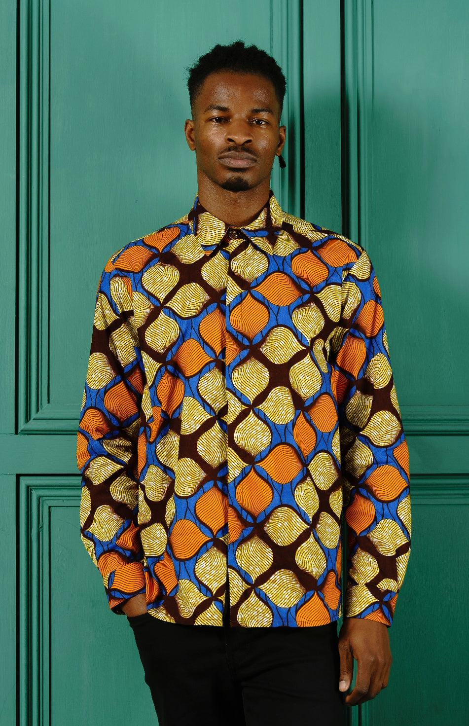 Men's Relaxed fit Long sleeve African print shirt-Blue Onion - OHEMA OHENE AFRICAN INSPIRED FASHION