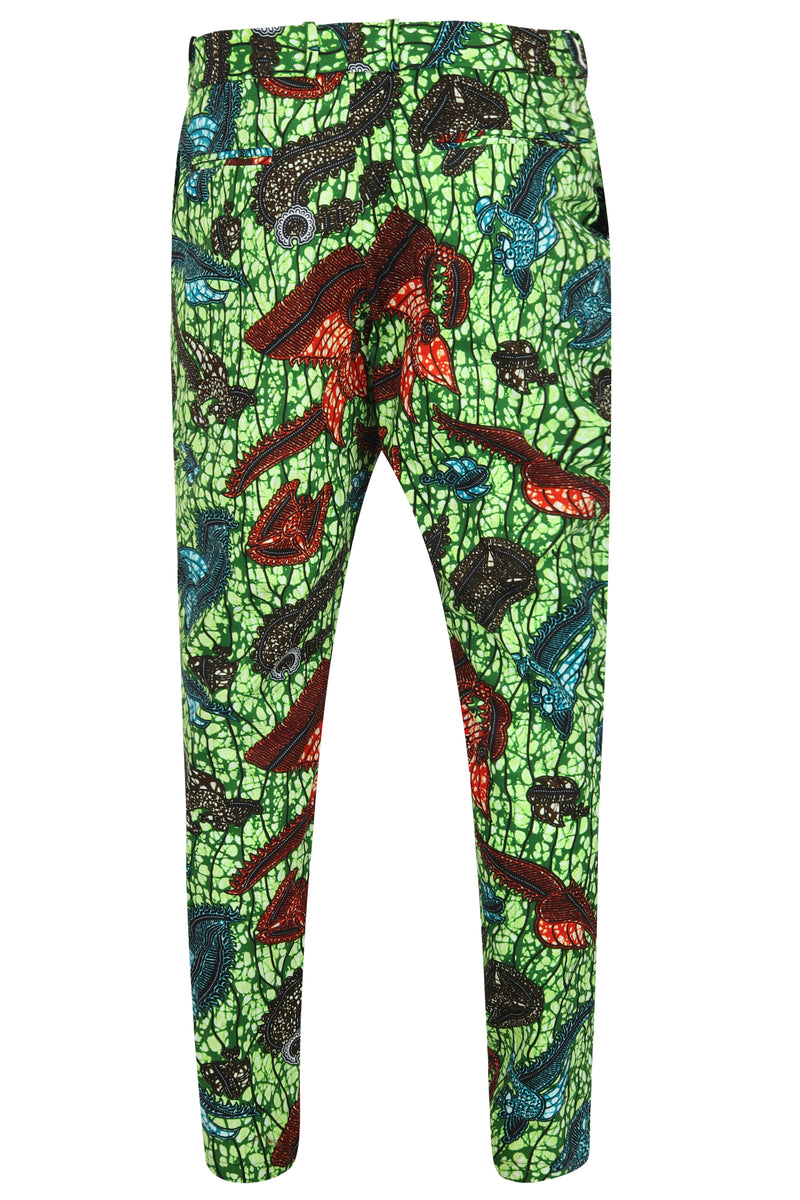 Men's Green African print Fitted trouser-Sea King - OHEMA OHENE AFRICAN INSPIRED FASHION