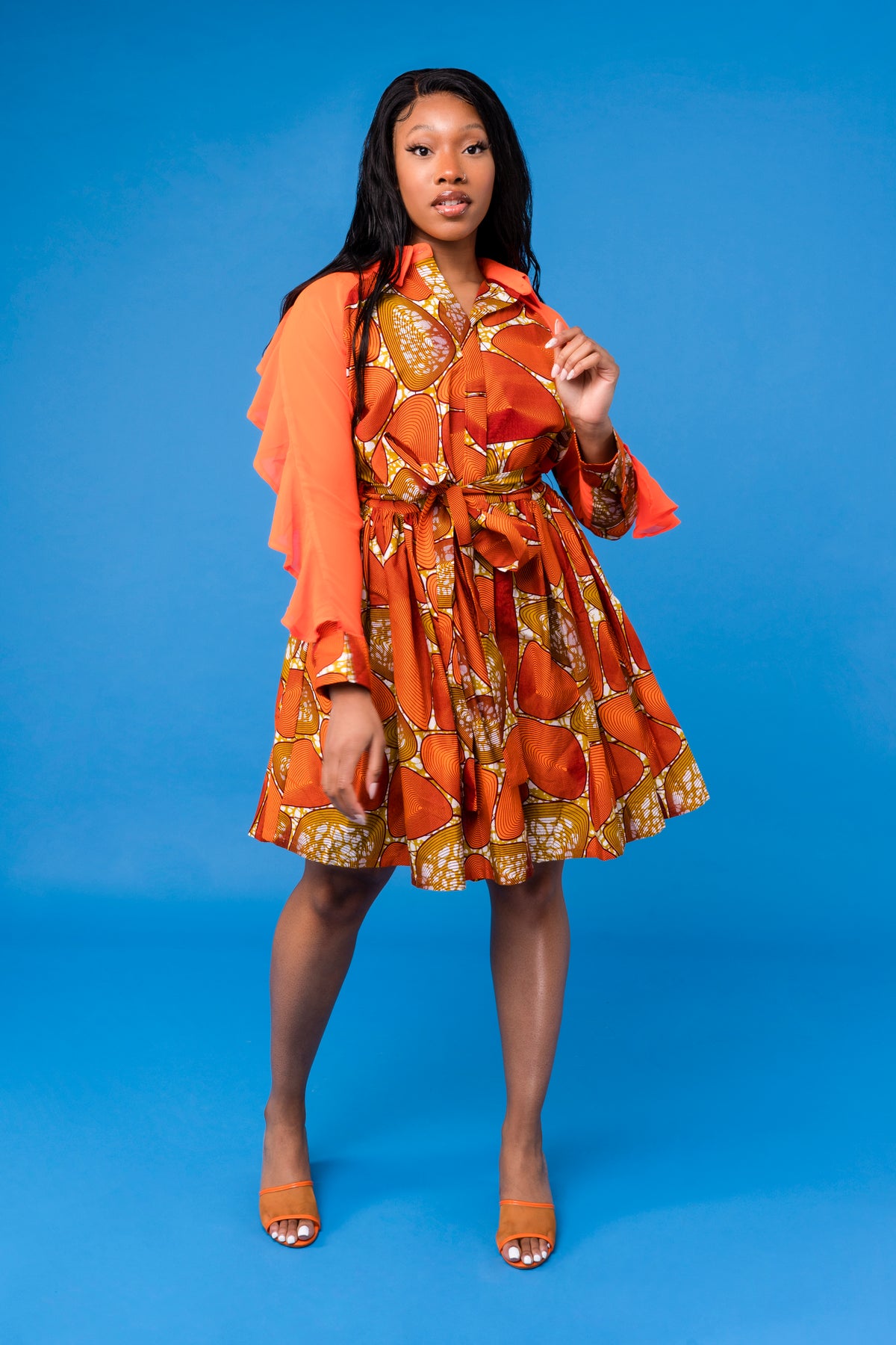 Vicky African print Chiffon detail Shirt Dress - OHEMA OHENE AFRICAN INSPIRED FASHION