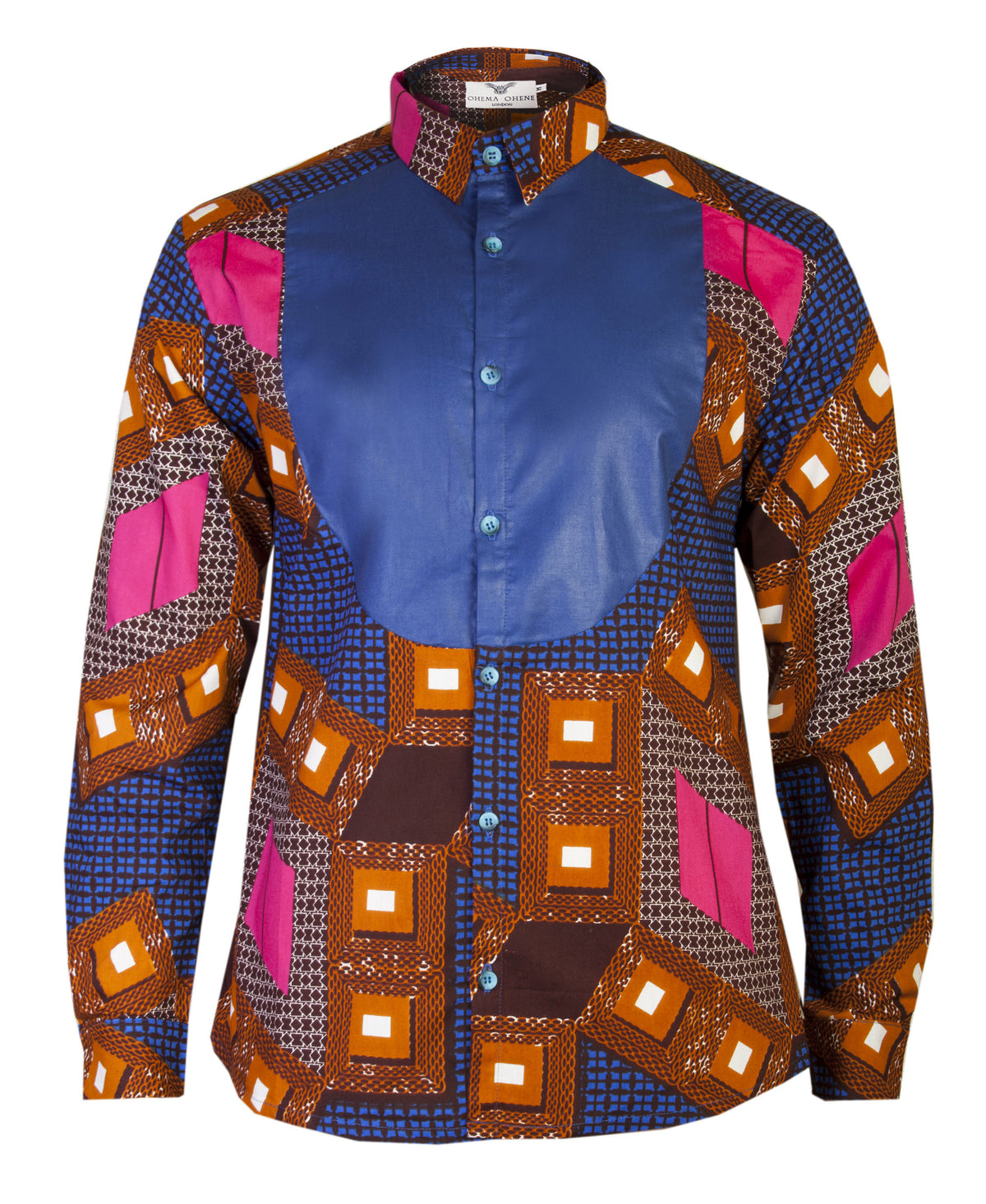 Men's African Print Pixels Bib Front Shirt - OHEMA OHENE AFRICAN INSPIRED FASHION
 - 1