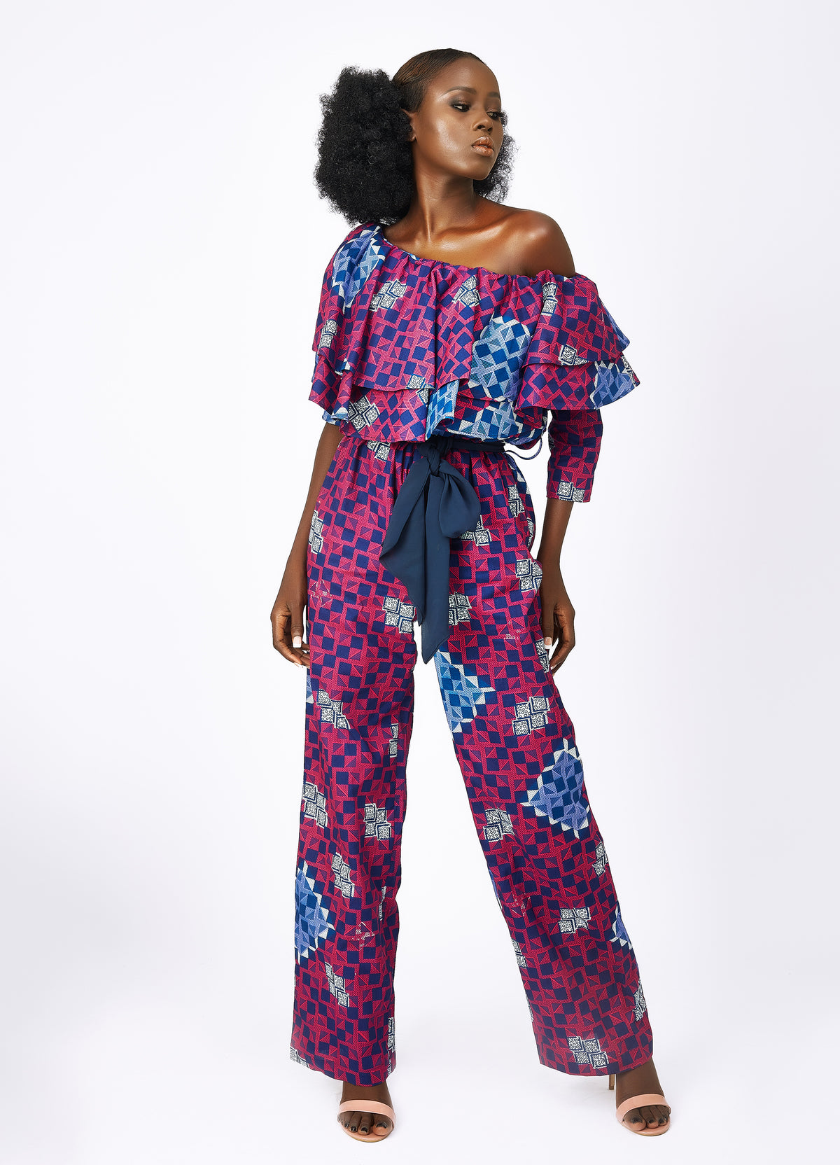 Sasha Wide Leg Frill Jumpsuit-Checkmate - OHEMA OHENE AFRICAN INSPIRED FASHION